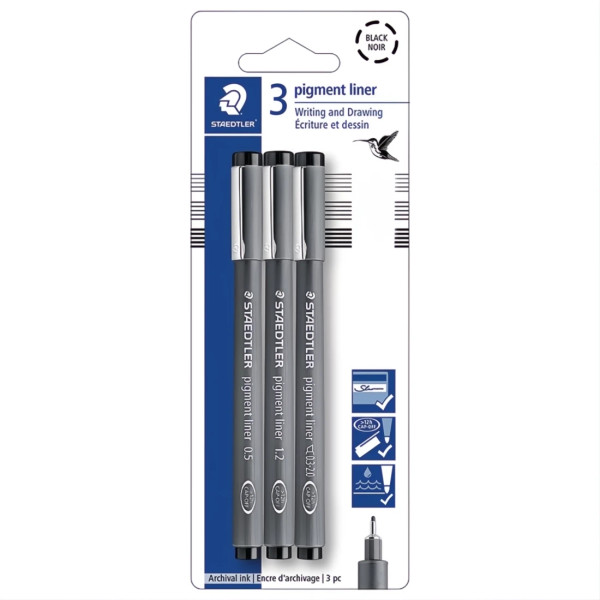 Pigment Liners - Set of 3 Pens (0.5mm, 1.2mm, Chisel)