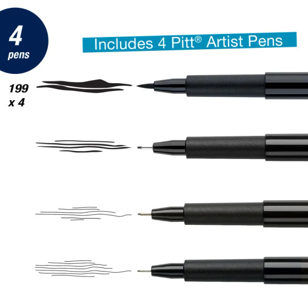 PITT Artist Black Pens 4-Pen Set - Manga