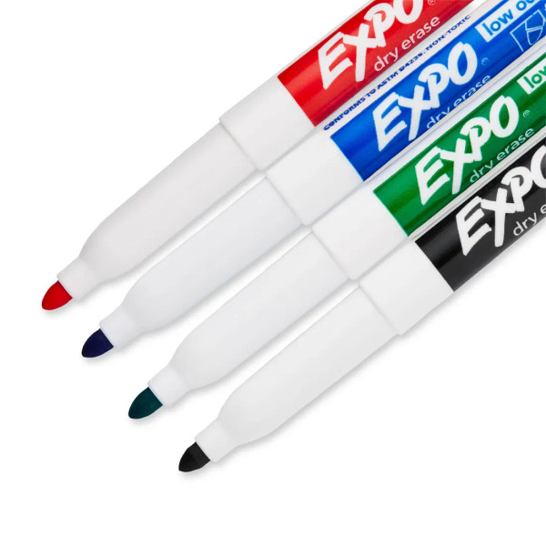 Low Odor Dry Erase Markers - Fine Tip - Set of 4