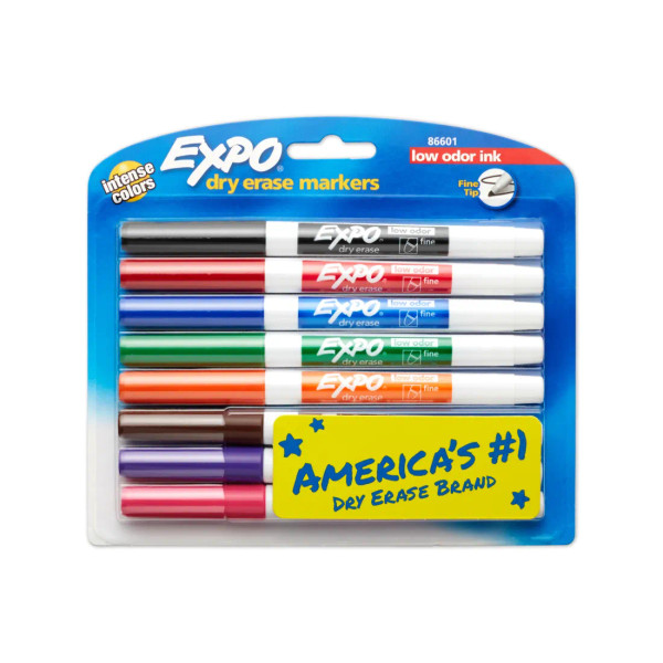 Low Odor Dry Erase Markers - Fine Tip - Set of 8
