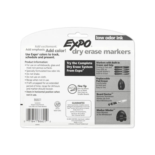 Low Odor Dry Erase Markers - Fine Tip - Set of 8