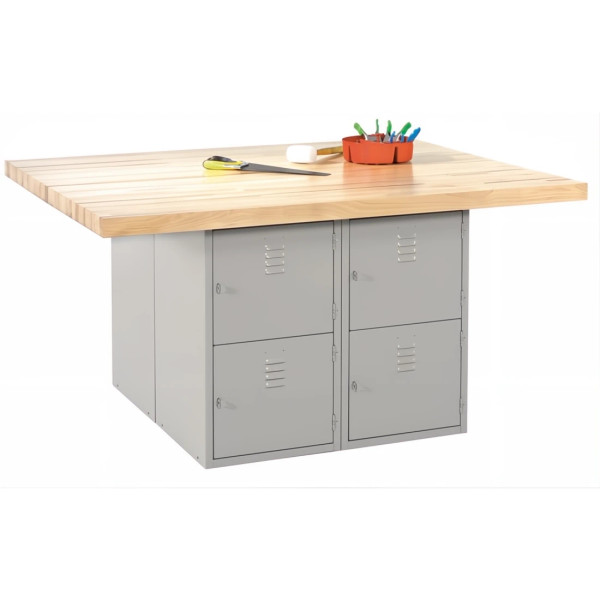 Forum Industrial Arts Four-Station Steel Workbench with 8 Lockers