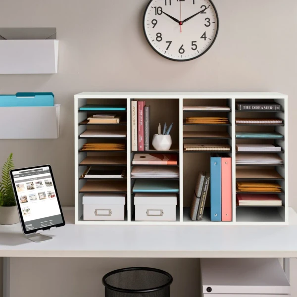 36 Comp. Wood Adjustable-Compartment Literature Organizer on Table