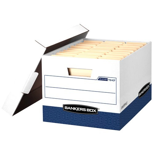 R-Kive White-Blue Storage Boxes, LETTER/LEGAL, Carton of 12