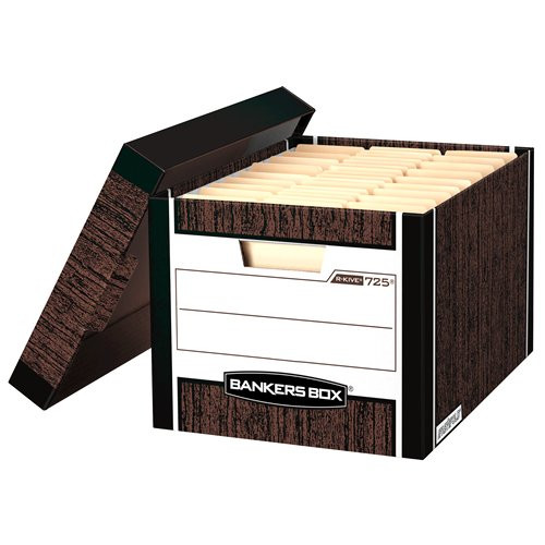 R-Kive Woodgrain Storage Boxes, LETTER/LEGAL, Carton of 12