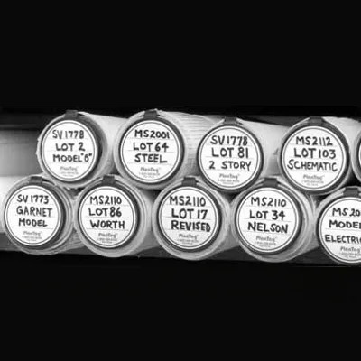 Rolled blueprint identification tags