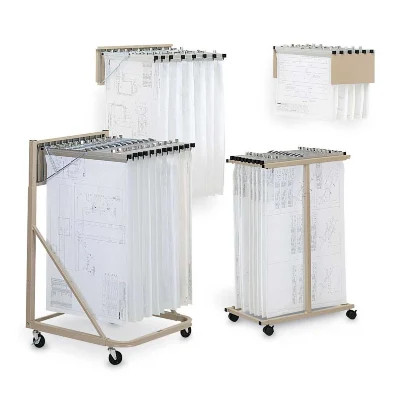 Hanging clamps and racks for blueprints and technical drawings