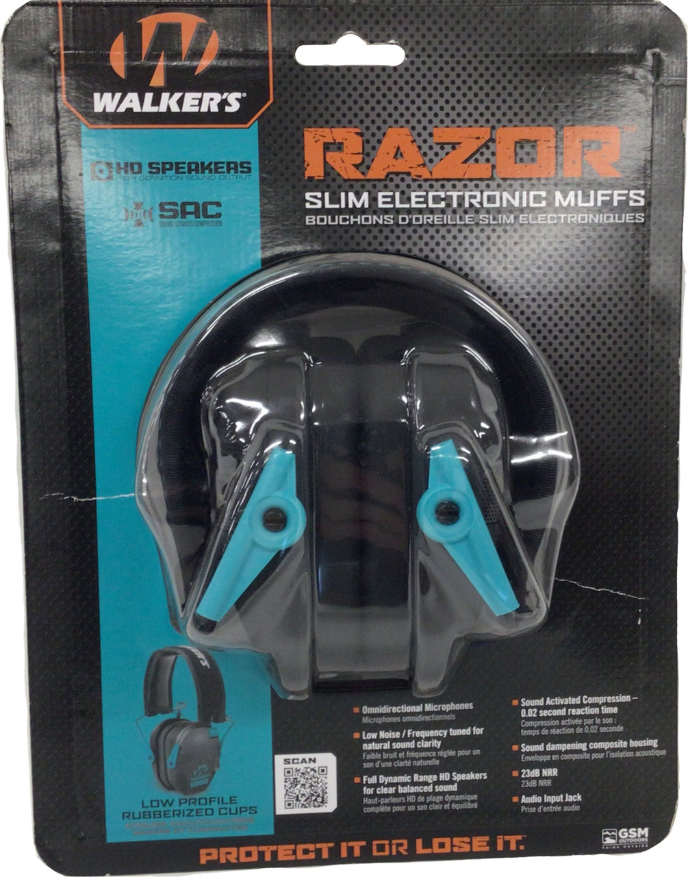 Walker Razor Slim Electronic Muffs Teal Blue