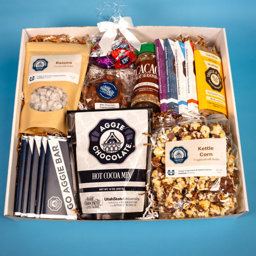 Bird's eye view of all products in the gift box.