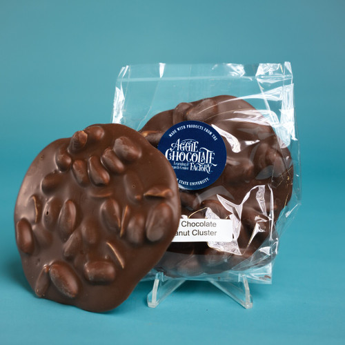 Front view of Milk Chocolate Cluster with and without bag