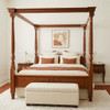 Before. Timber four poster queen bed without the silk canopy curtains