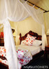 Cotton box mosquito net suspended on bamboo frame