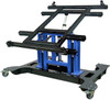 Multi-position panel assembly table with electric tilting and height adjustment lowered.