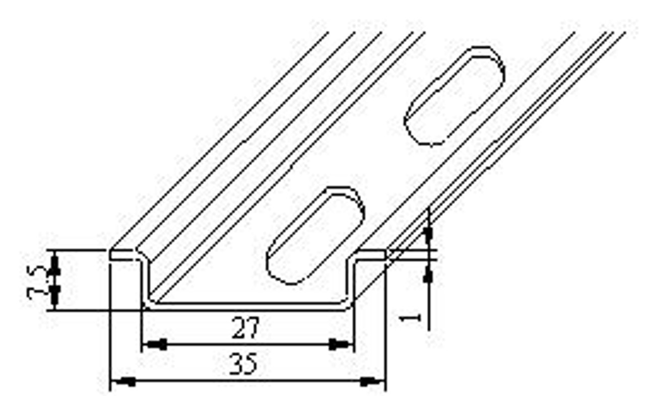 DIN Rail - 35 x 7.5 mm steel DIN Rail, RoHS Compliant profile dimensions