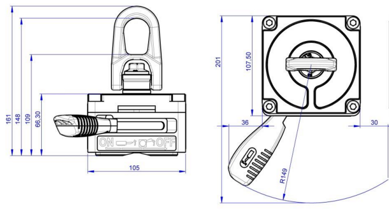 Maglogix MXL-440.R Pipe Lifting Magnet w/swivel dimensions