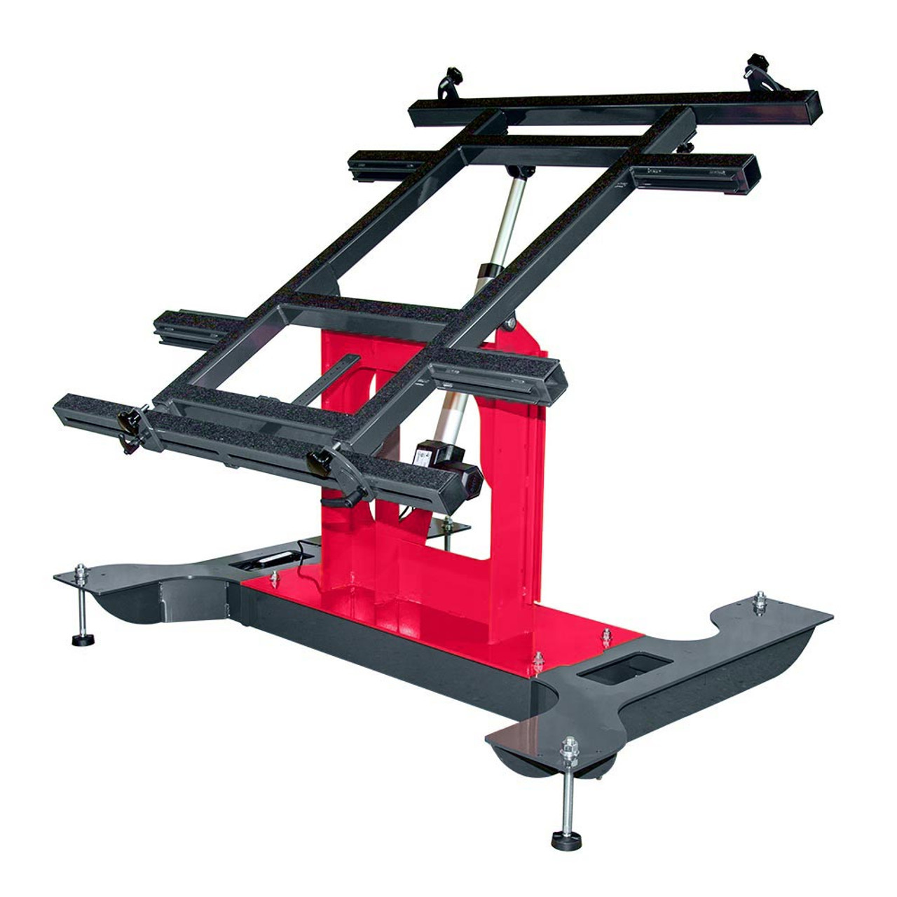 Multi-position panel assembly table with electric tilting in tilted position.