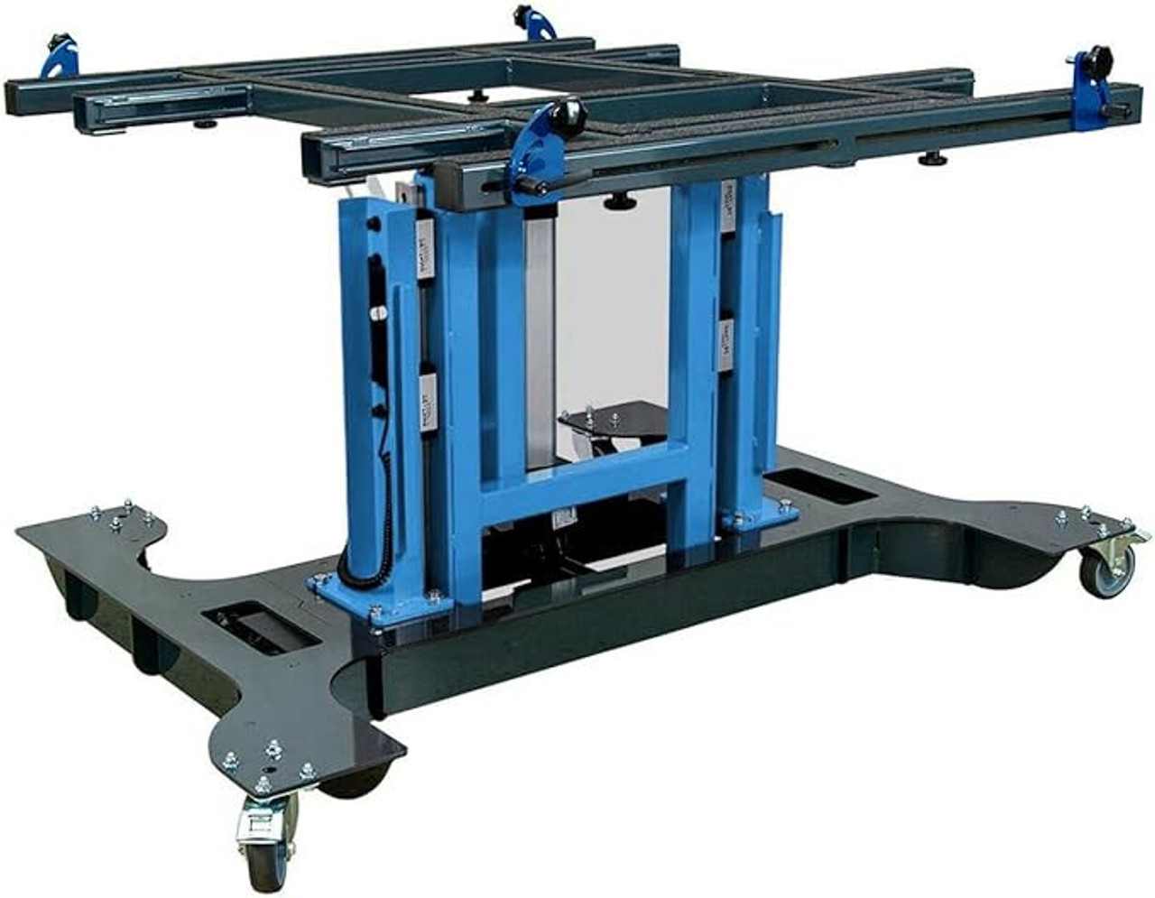 Multi-position panel assembly table with electric tilting at 0°. 