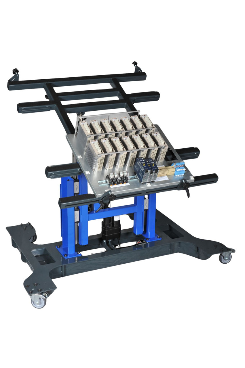 AMTE 500 Increased Load Capacity Dual Axis Multi Angle Tilting & Height Adjustable Control Panel Mounting & Assembly Table in Blue