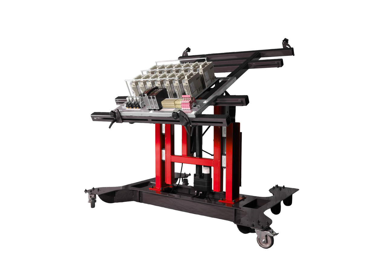 AMTE 500 Increased Load Capacity Dual Axis Multi Angle Tilting & Height Adjustable Control Panel Mounting & Assembly Table in Red