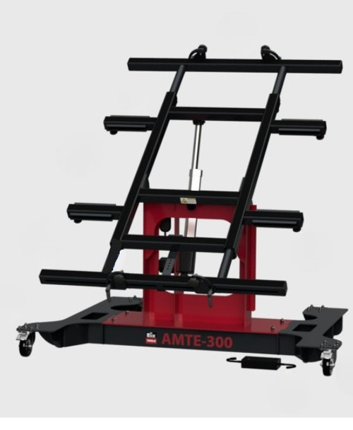 Multi-position panel assembly table, AMTE-300, featured in red powder coat paint.