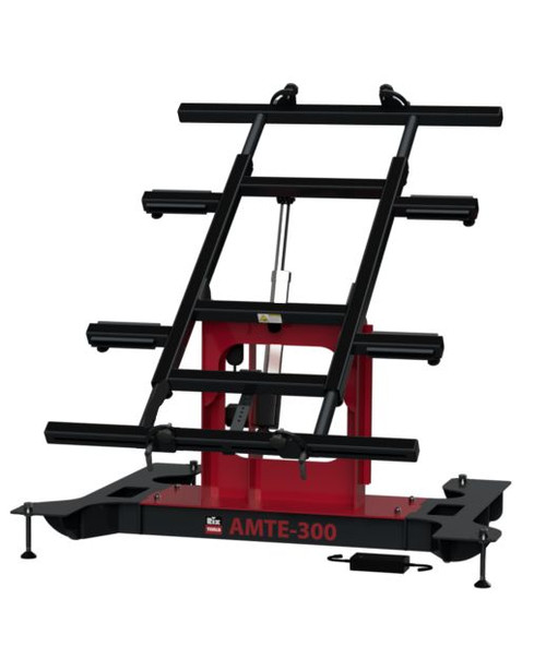 Multi-position panel assembly table, AMTE-300, featured in red powder coat paint.