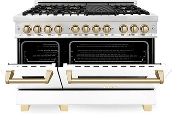 ZLINE Autograph Edition 48" 6.0 cu. ft. Dual Fuel Range with Gas Stove and Electric Oven in Stainless Steel with White Matte Door and Gold Accents #4