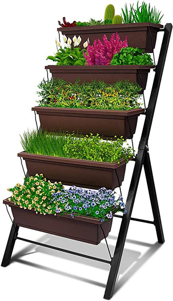 4Ft Vertical Raised Garden Bed - 5 Tier Food Safe Planter Box for Outdoor
