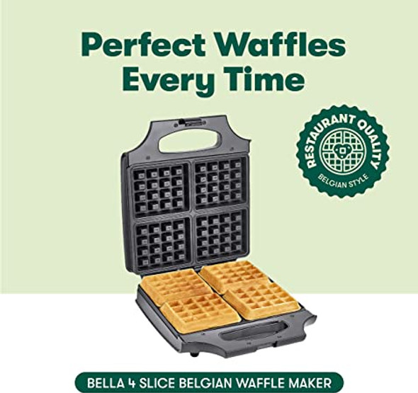 BELLA Classic Waffle Iron, 4 Square Belgian Waffle Maker