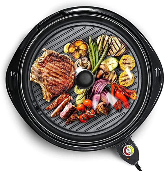 Smokeless Indoor Electric BBQ Grill with Glass Lid