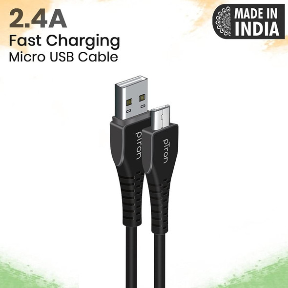 USB-A to Micro USB 2.4A Fast Charging Cable Compatible with Android Phones/Tablets, 480mbps Data Transfer Speed, Made in India