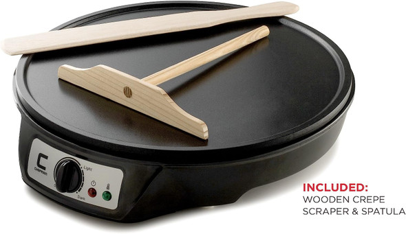 CHEFMAN Electric Crepe Maker: Precise Temp Control, 12" Non-Stick Griddle, Perfect for Crepes, Tortillas, Blintzes, Pancakes, Waffles, Eggs, Bacon, Batter Spreader