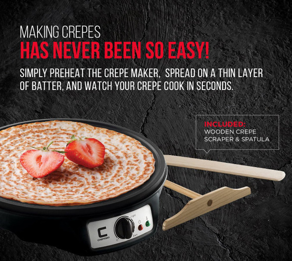 CHEFMAN Electric Crepe Maker: Precise Temp Control, 12" Non-Stick Griddle, Perfect for Crepes, Tortillas, Blintzes, Pancakes, Waffles, Eggs, Bacon, Batter Spreader