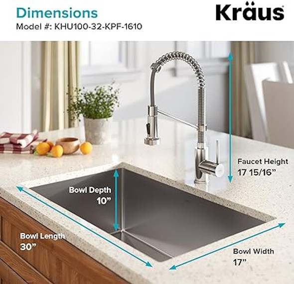 Kraus 32" Undermount Kitchen Sink w/ Bolden™ Commercial Pull-Down Faucet and Soap