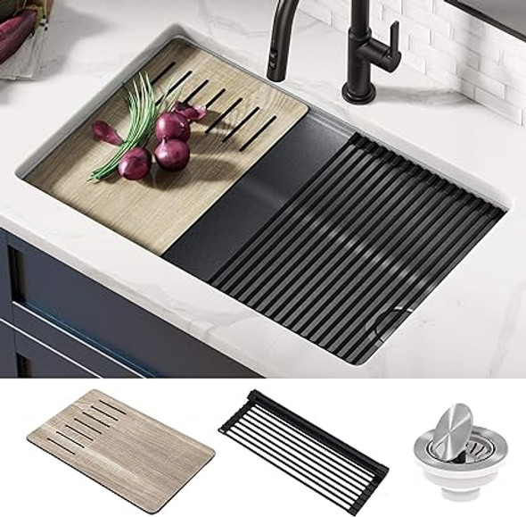 KRAUS Bellucci Workstation 30-inch Undermount Granite Composite Single Bowl Kitchen Sink