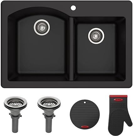 Kraus Forteza 33" Drop-In/Undermount Granite 60/40 Double Bowl Kitchen Sink - Black (KGD-50BLACK)