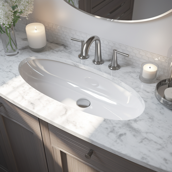 HOUZER CH-1800-1 Opus Undermount Oval Bowl Bathroom Sink, Without Overflow