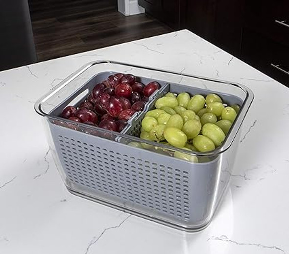 Kitchen Spaces Colander Food Storage Containers For Fridge, Gray, Variety Pack, 3 Sizes