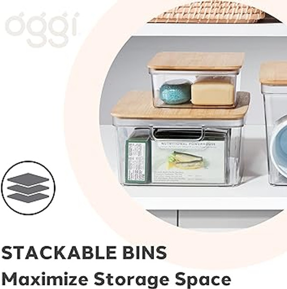 OGGI Clear Stackable Storage Bin with Bamboo Lid