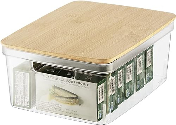 OGGI Clear Stackable Storage Bin with Bamboo Lid