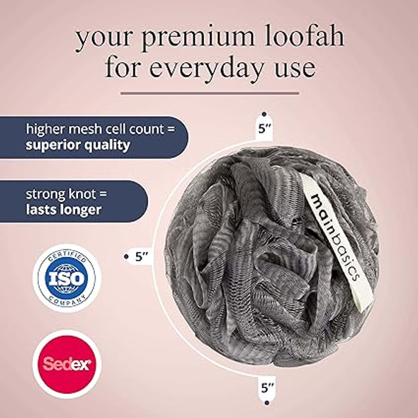 MainBasics Charcoal Infused Bath Shower Loofah Sponge Pouf Body Wash Scrubber