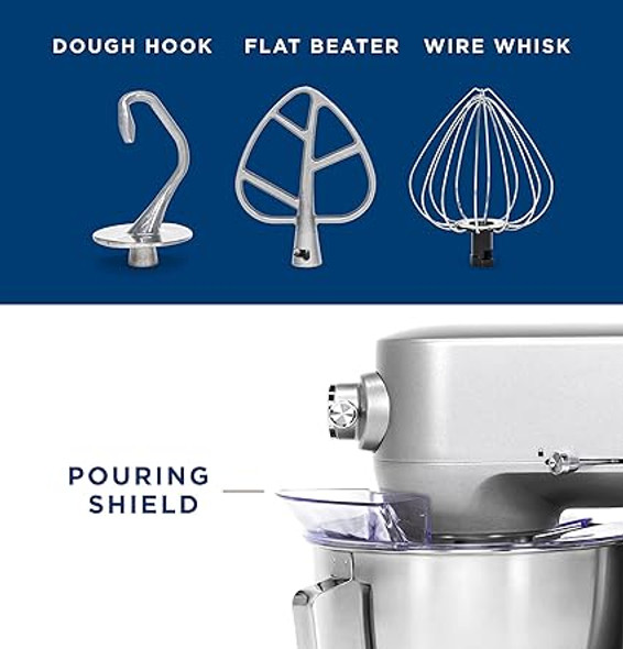 GE Tilt-Head Electric Stand Mixer | 7-Speed, 350-Watt Motor | Includes 5.3-Quart Bowl, Flat Beater, Dough Hook, Wire Whisk & Pouring Shield
