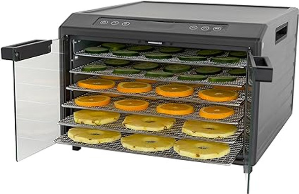 Excalibur Electric Food Dehydrator Select Series 6-Tray with Adjustable Temperature Control Includes Chrome Plated Drying Trays Stainless Steel Construction and Glass French Doors