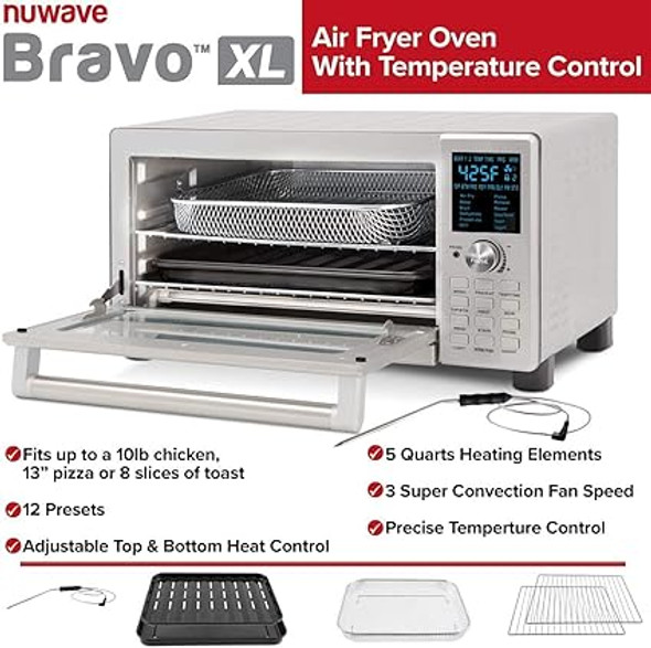 Nuwave Bravo Air Fryer Toaster Smart Oven, 12-in-1 Countertop Convection