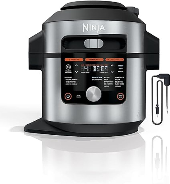Ninja OL701 Foodi 14-in-1 SMART XL 8 Qt. Pressure Cooker Steam Fryer with SmartLid & Thermometer + Auto-Steam Release, that Air Fries, Proofs & More