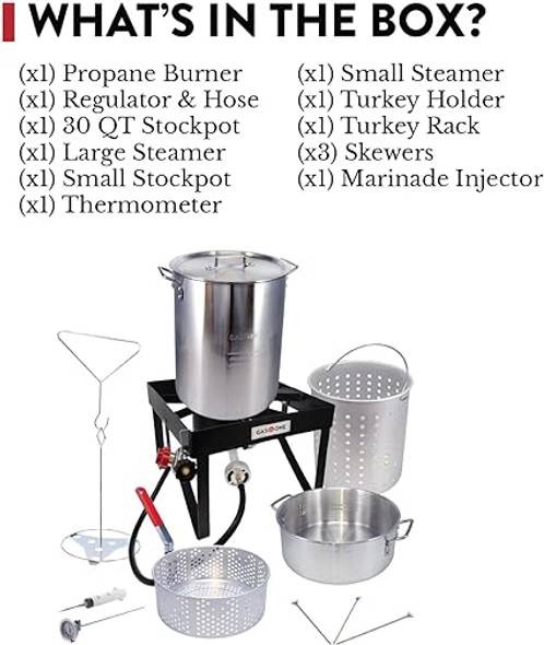 Gas One Turkey Fryer Propane Burner Complete Kit - Turkey Fry & Boil - With High Pressure Propane Regulator and Hose,Black