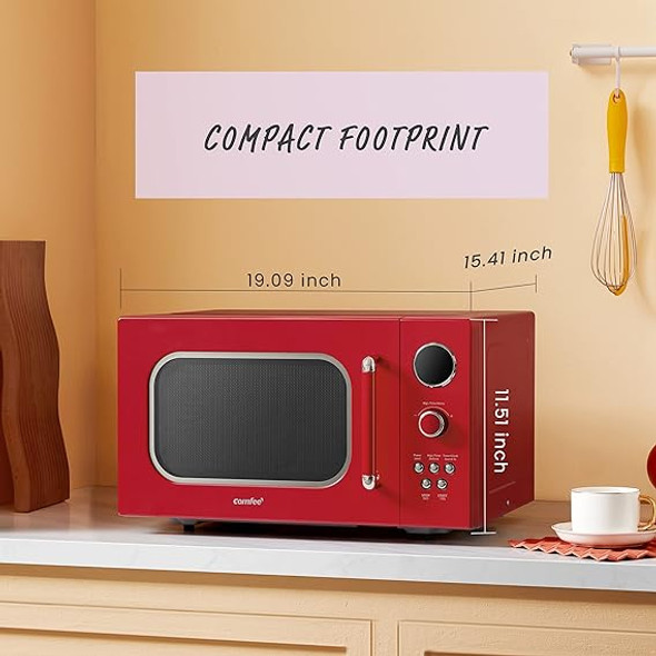 COMFEE' CM-M093ARD Retro Microwave with 9 Preset Programs, Fast Multi-stage Cooking