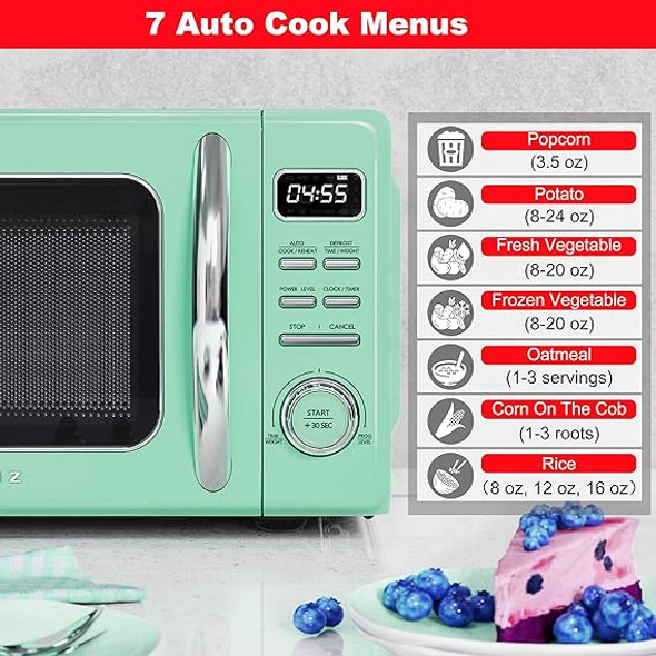 Galanz GLCMKZ07GNR07 Retro Countertop Microwave Oven with Auto Cook & Reheat