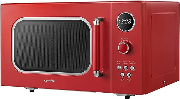 COMFEE' CM-M093ARD Retro Microwave with 9 Preset Programs, Fast Multi-stage Cooking, Turntable Reset Function Kitchen Timer