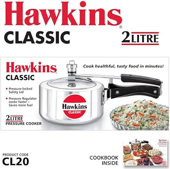 HAWKINS Classic CL20 2-Liter New Improved Aluminum Pressure Cooker, Small, Silver
