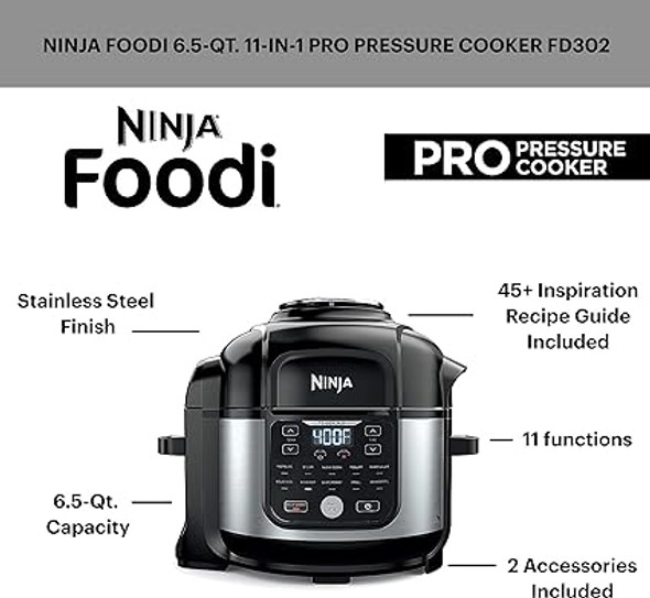 Ninja FD302 Foodi 11-in-1 Pro 6.5 qt. Pressure Cooker & Air Fryer that Steams, Slow Cooks